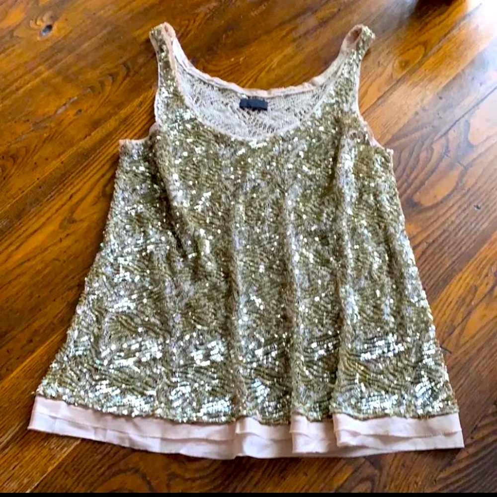 Wren Anthropologie Silk Gold Sequin Tank